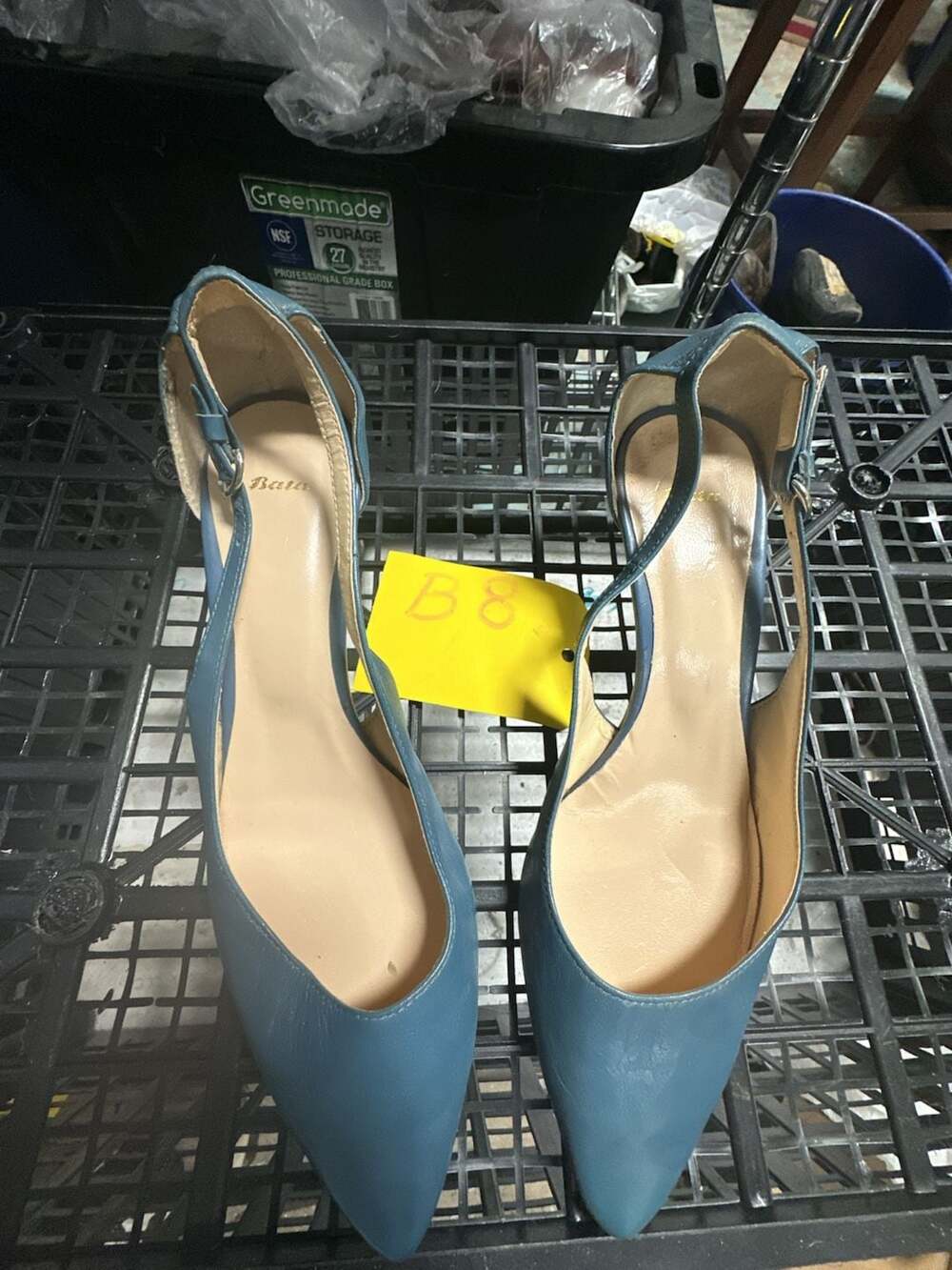 Bata Blue Leather Pointed Toe Slingback Heels Size 41